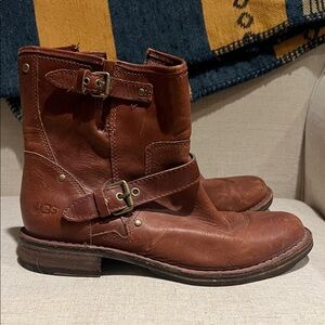 UGG Chestnut Leather Buckle Boots
